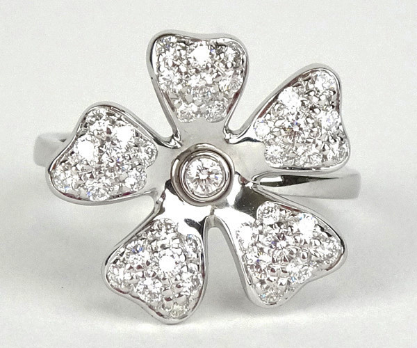 [ Kobe. pawnshop ][De Beers/ De Beers ] ring ring 13 number wild flower K18WG white gold diamond [ free shipping ]h2834y