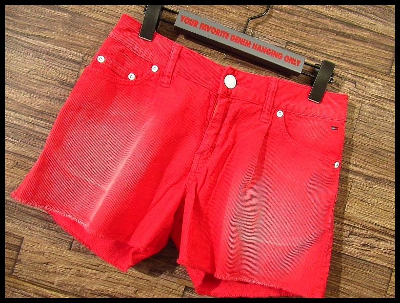  бесплатная доставка G② TOMMY GIRL Tommy девушка USEDwoshu обработка вельвет шорты шорты S красный розовый 