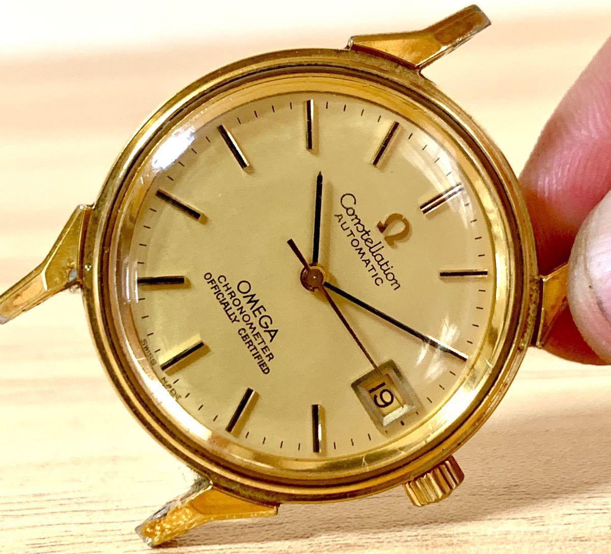 1円〜H 流通少 OMEGA オメガ コンステレーション クロノメーター Ref.168.0065 ゴールド文字盤 デイト メンズアンティーク腕時計  31153646
