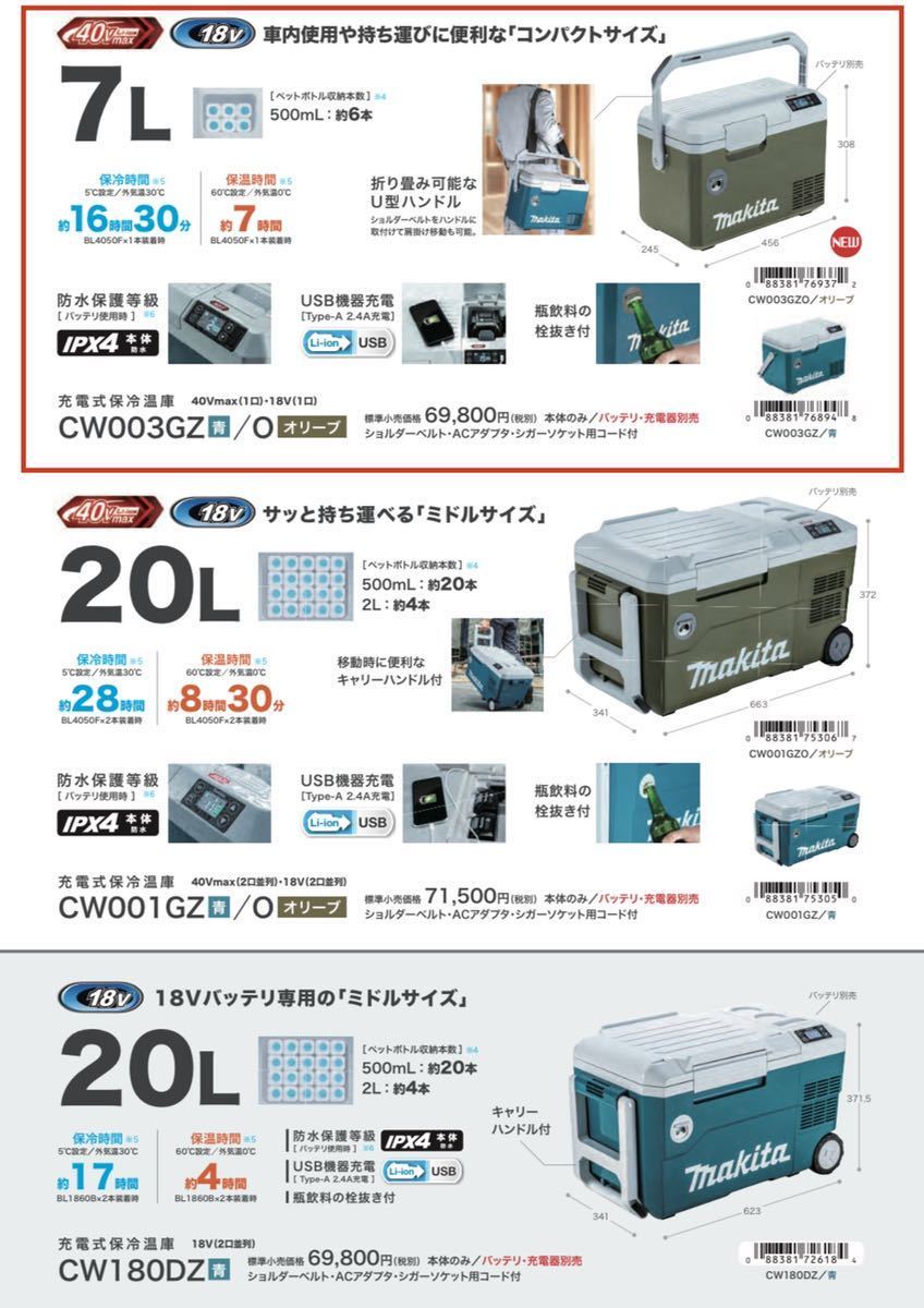 【新型7Lコンパクトモデル！送料込み！】マキタ 充電式保冷温庫 CW003GZ 青 本体のみ(バッテリ・充電器別売)