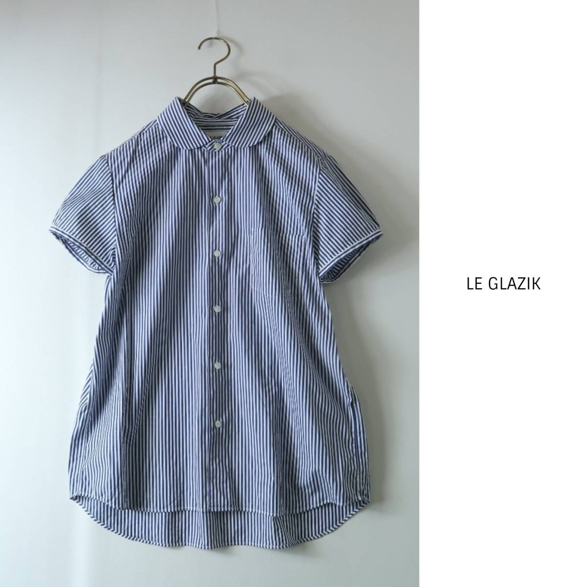 超美品☆Bshop/ル・グラジック LE GLAZIK☆洗える コットン100% パフスリーブ ストライプシャツ 38サイズ 日本製☆A-O 4295_画像1