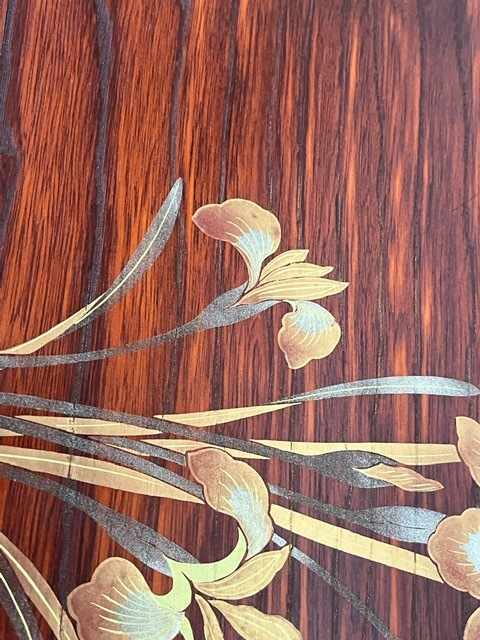 木製お盆　持ち手つき　菖蒲絵図　金彩　52㎝×32㎝　伝統工芸：D707_画像8