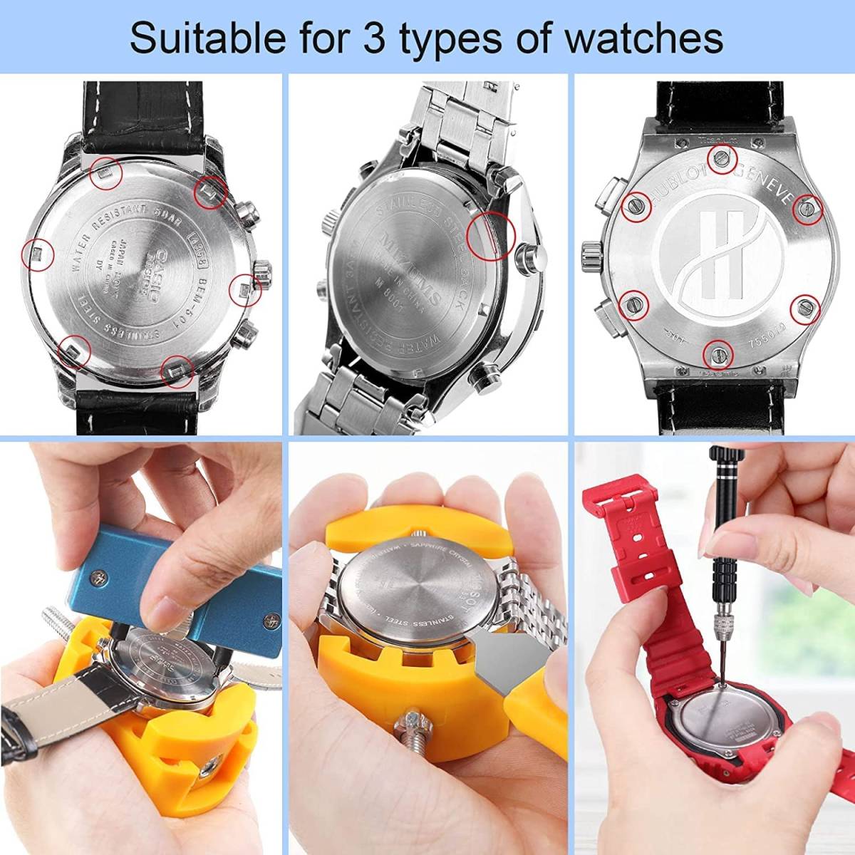 腕時計 電池交換 工具【JOREST】時計工具セット、 時計バンド/ベルト 交換工具、時計の裏蓋オープナー、 時計修理、時計アクセ_画像2