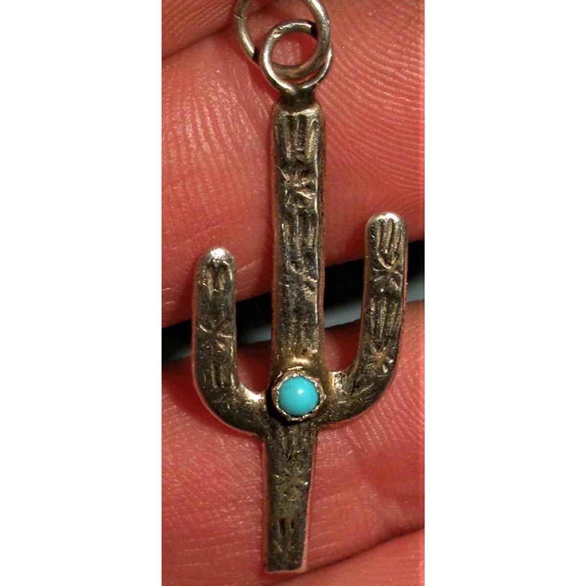  супер редкий!VTG NAVAJO 1940*s CACTUS SILVER TURQUOISE PENDANT CHARM USA MADE ZUNI Navajo Vintage kaktas бирюзовый серебряный подвеска 