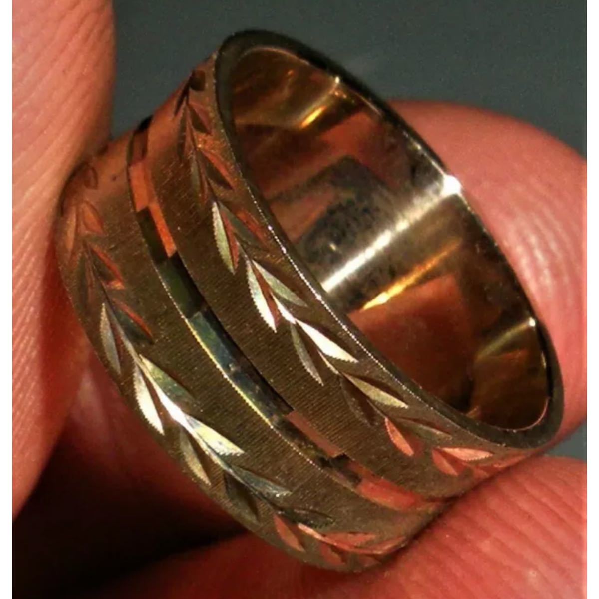 超希少!ANTIQUE 1930’s 14K GOLD & SILVER BAND RING ENGRAVED DESIGNS USAアンティーク14金ゴールドシルバーエングレイブリング11.5号_画像1
