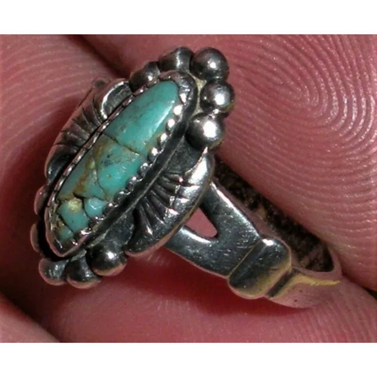 超希少!VTG NAVAJO 50’s BLUE TURQUOISE SILVER RING CLASSIC DESIGN USA ZUNIナバホビンテージクラシックターコイズシルバーリング10.5号_画像2