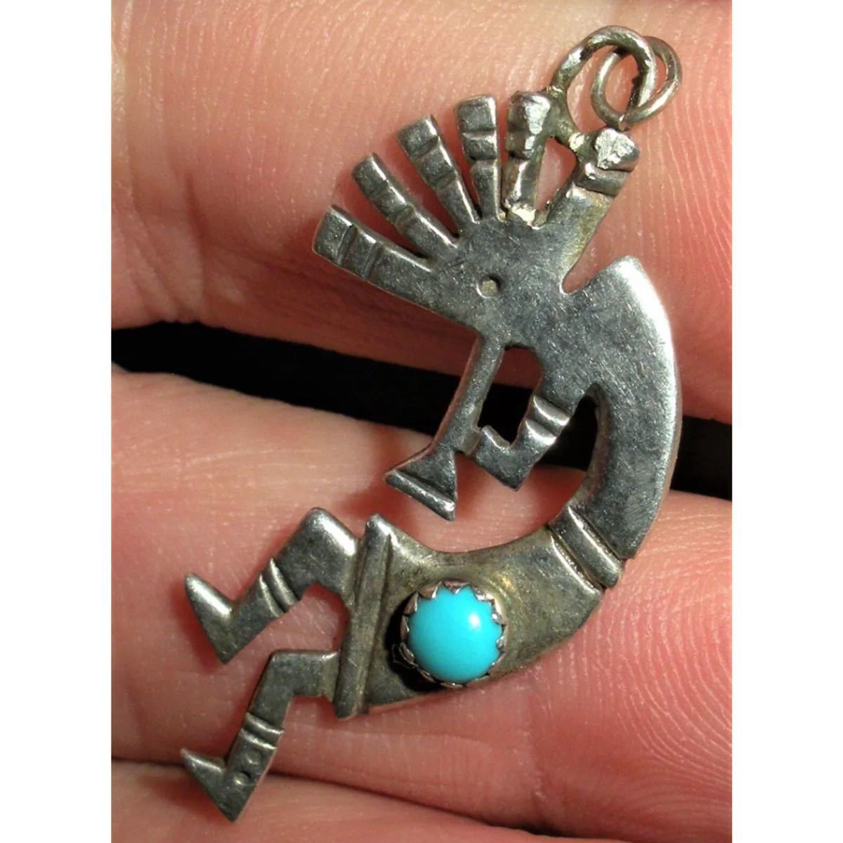 超希少!VTG NAVAJO 1930’s SILVER TURQUOISE KOKOPELLI PENDANT MADE IN USA HOPIナバホビンテージココペリターコイズシルバーペンダント