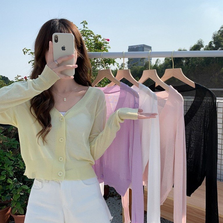 カーディガン UVカット 韓国ファッション 薄手 春夏 レディース トップス アウター 冷房対策 紫外線対応 ホワイト_画像2