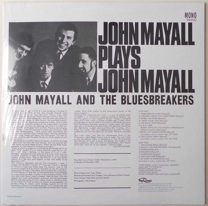 ■新品■John Mayall ジョン・メイオール/plays John Mayall -recorded live at Klooks Kleek!(LP) カラー(CLEAR)レコード_画像2