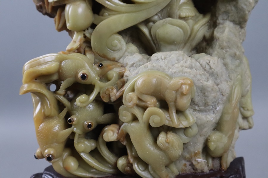 ルダンボー ヤフオク! 中国美術 石彫 金魚 置物 - 中国古玩 めでたい