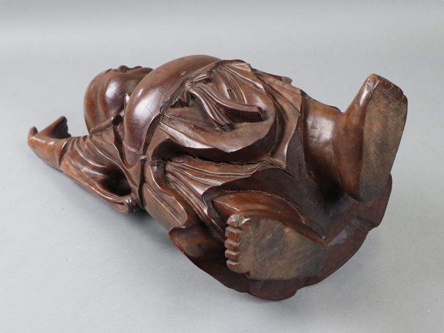 中国古玩 民国期 唐物 唐木細密彫刻細工 布袋像 置物 高46,3㎝ 木彫