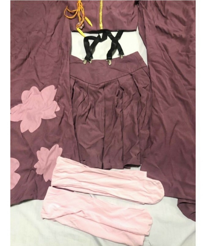 スカート新品 一度使用 千本桜 コスプレ衣装一式 Mサイズ 初音ミク 業者製6点セット 手袋 帽子 上着 スカート 靴下 サスペ
