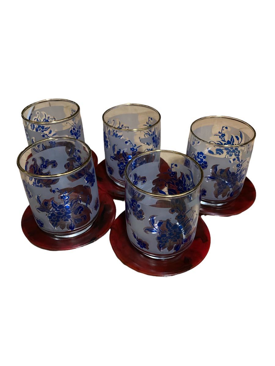 佐々木ガラス レトロ　花柄冷茶グラスセット　　ササキガラス　レトログラス
