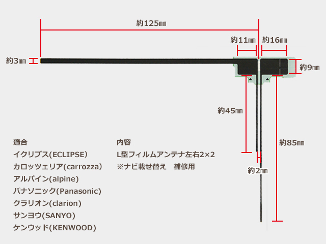 アルパイン L型フィルムアンテナ4枚 左右各2枚 ナビ載せ替え 地デジ補修 カロッツェリア/イクリプス/パナソニック 即日発送 PG11_画像3