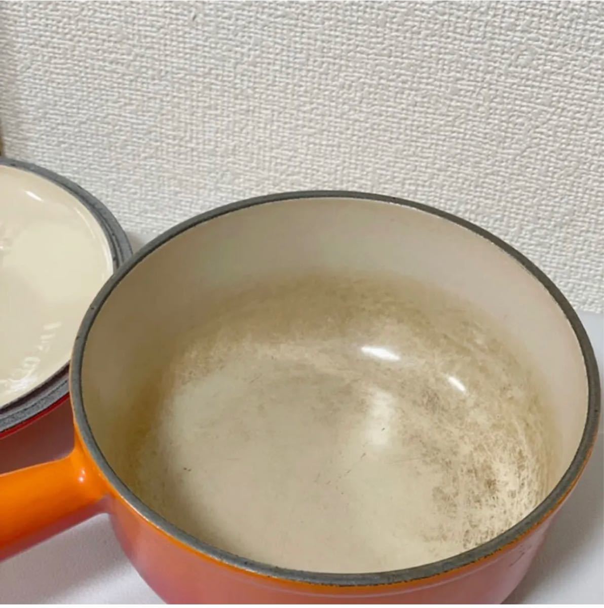 美品ルクルーゼLECREUSETソースパン18cmオレンジ 鋳物ホーロー 美品ルクルーゼLECREUSETソースパン18cmオレンジ 鋳物ホーロー