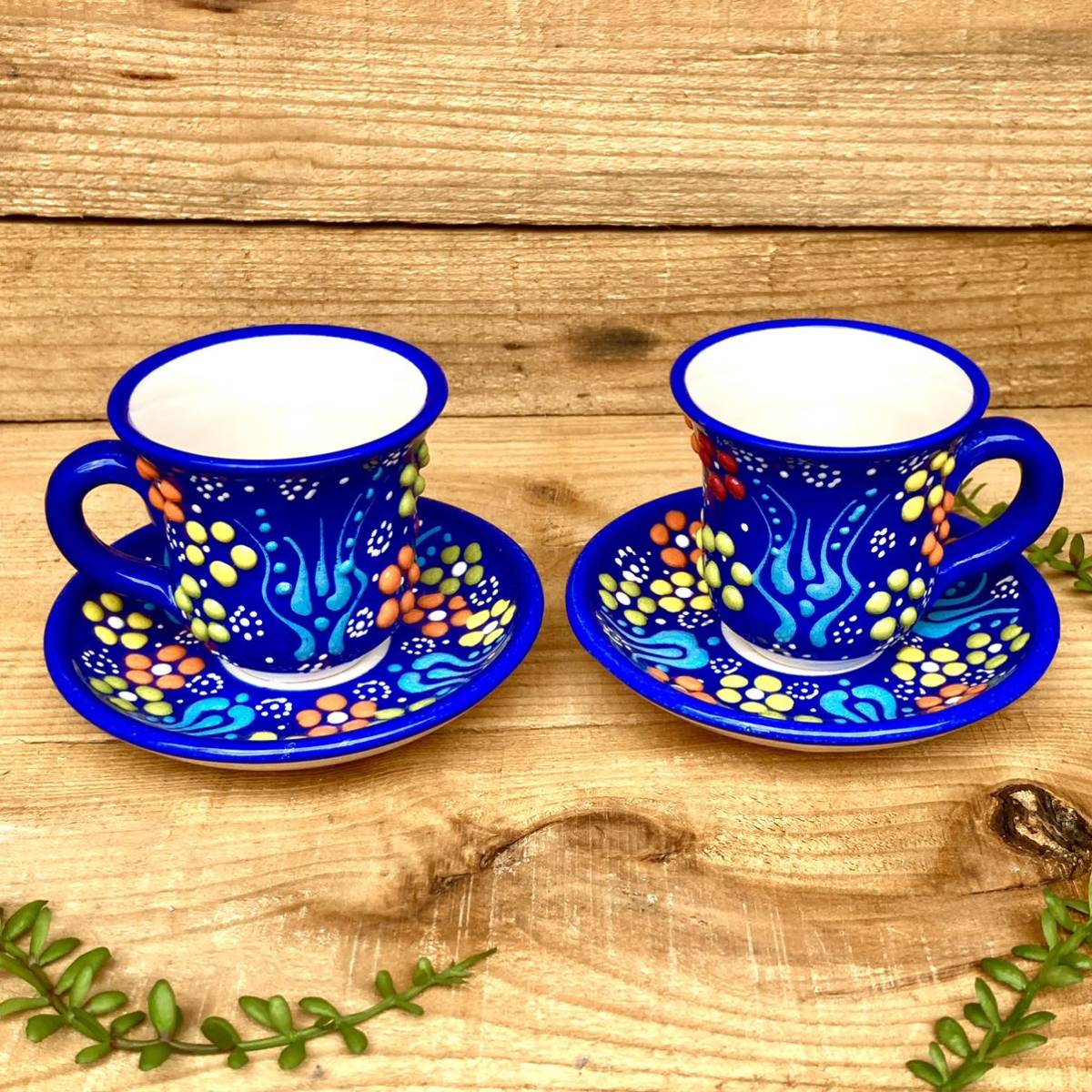 2 piece set * new goods * Turkey ceramics handle attaching tea i glass set * blue * hand made kyu tough ya ceramics [ conditions attaching free shipping ]145