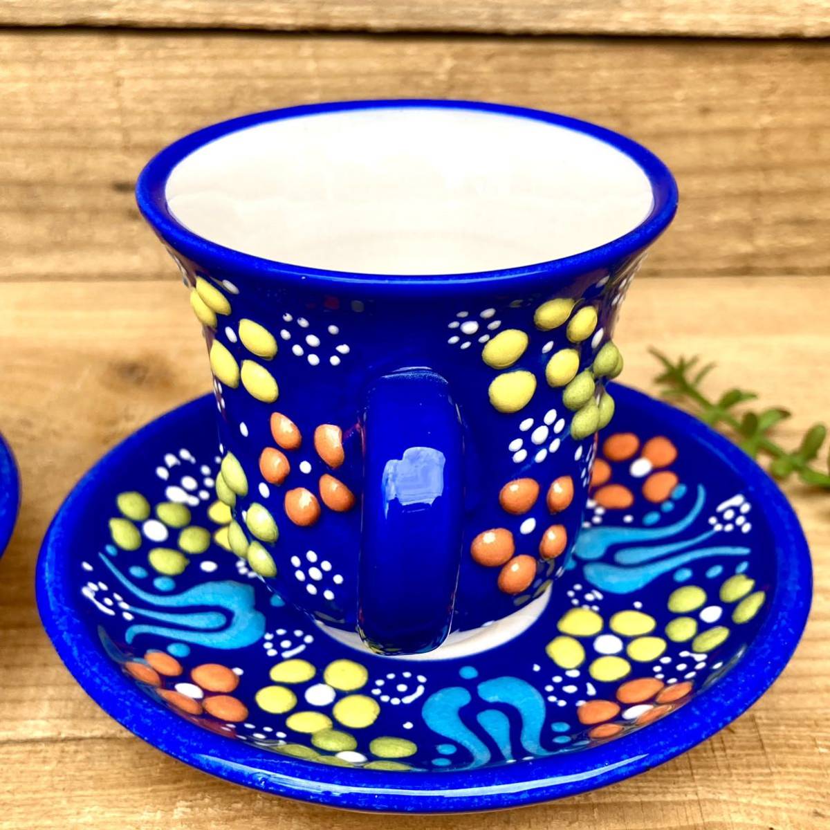 2 piece set * new goods * Turkey ceramics handle attaching tea i glass set * blue * hand made kyu tough ya ceramics [ conditions attaching free shipping ]145