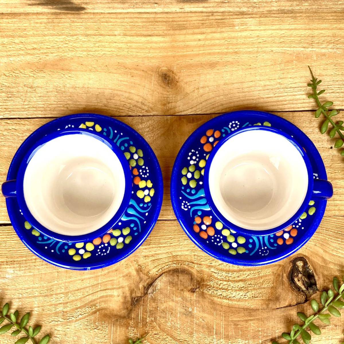 2 piece set * new goods * Turkey ceramics handle attaching tea i glass set * blue * hand made kyu tough ya ceramics [ conditions attaching free shipping ]145