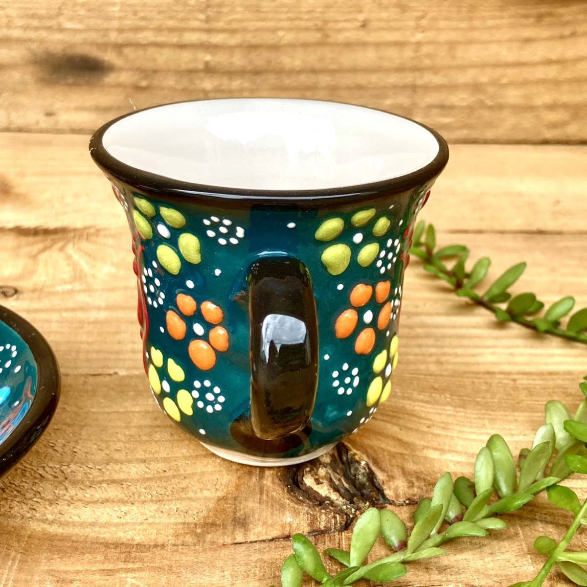 * new goods * Turkey ceramics handle attaching tea i glass set * green * hand made kyu tough ya ceramics [ conditions attaching free shipping ]14702