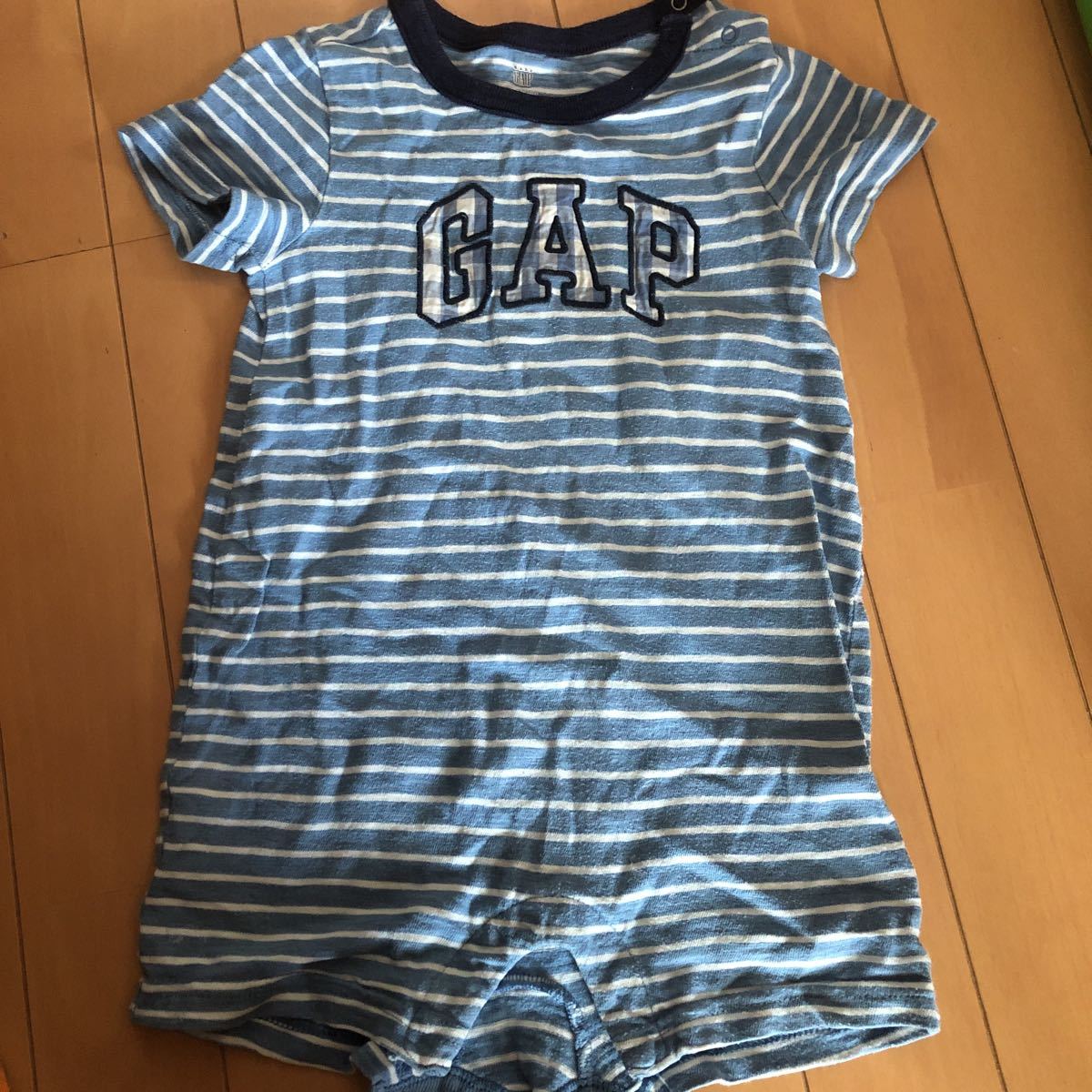 半袖ロンパース GAP baby GAP ボーダー　青　０歳　6ヶ月　一歳　赤ちゃん　ボタン　夏服　夏　中古_画像1