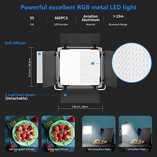 660 RGB LEDビデオライト アプリ制御可 写真ビデオ照明セット スタンド