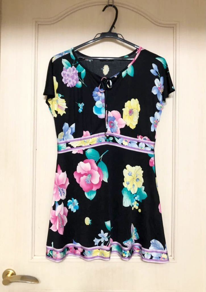 極美品◇レオナール LEONARD 花柄 チュニックブラウス カットソー