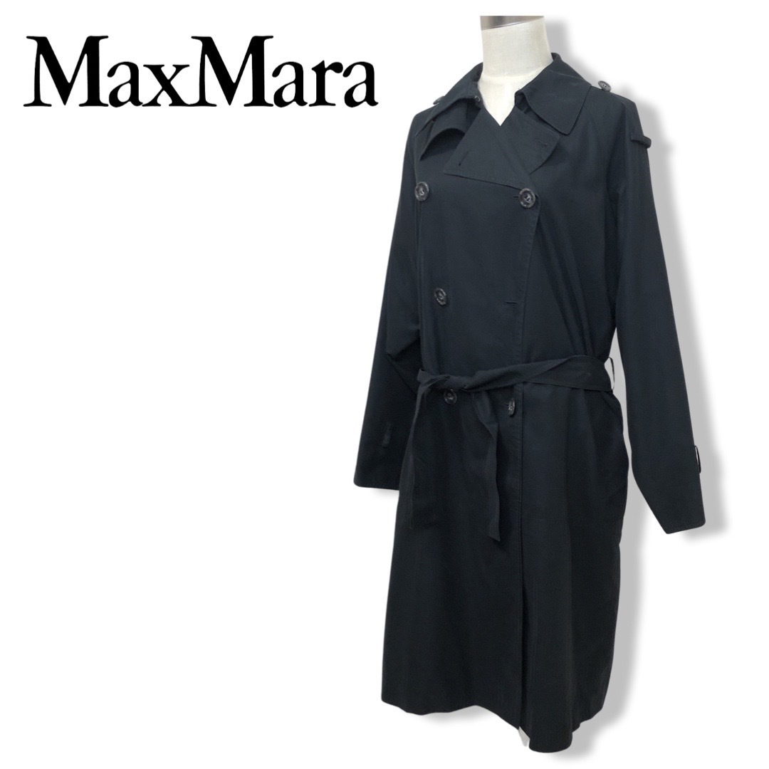 ★MaxMara マックスマーラ★センターベンツ 総裏 ポリエステル トレンチ コート スプリングコート 黒 ブラック size 管:C:6