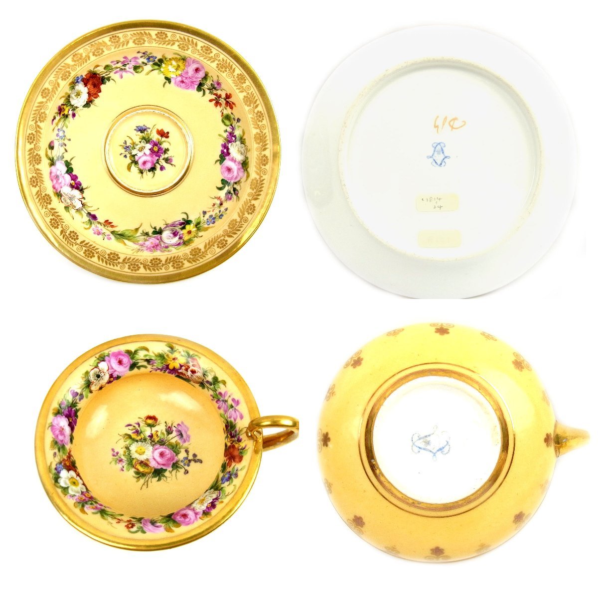 セーブル アンティーク カップ&ソーサー 金彩 花柄 SEVRES 推定1814
