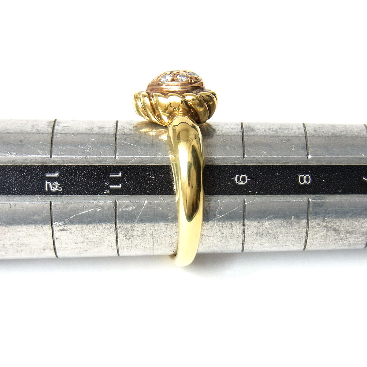 美品 K18 デザインリング 指輪 ダイヤ ハートモチーフ イエローゴールド 約10号 0.10ct 総重量約4.9g 超音波洗浄済み 〓_画像10