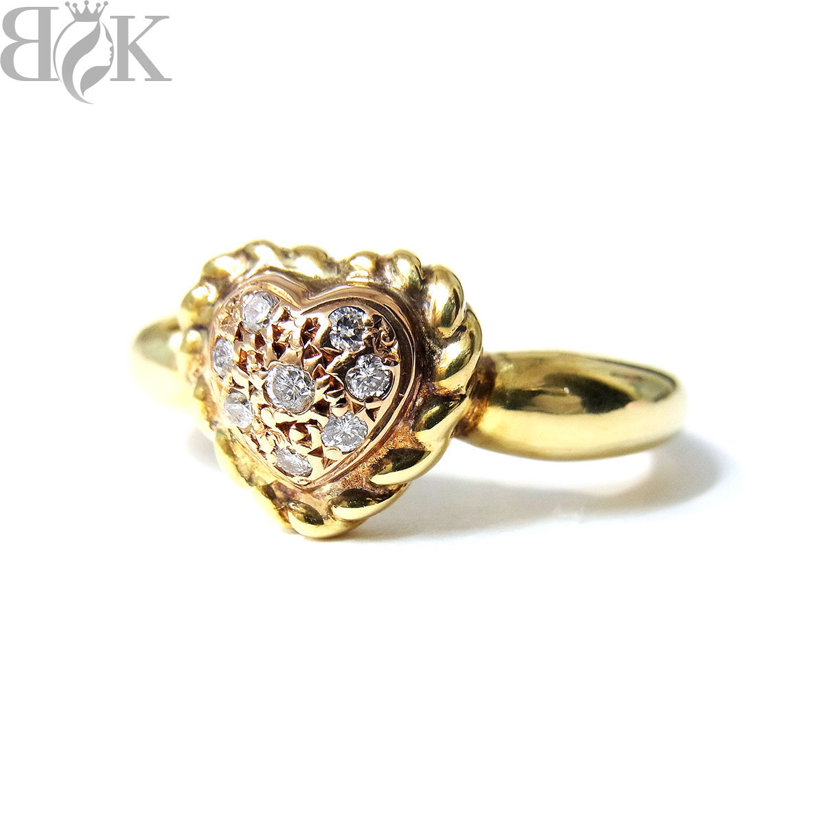 美品 K18 デザインリング 指輪 ダイヤ ハートモチーフ イエロー