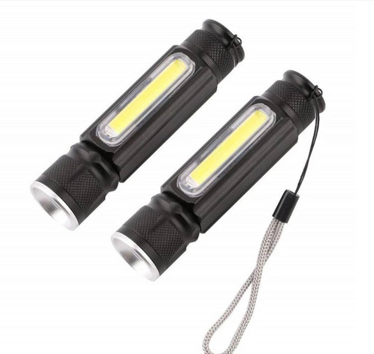LED 懐中電灯 USB充電式 ハンディライト COB 作業灯 高輝度 フラッシュライト ２本セット