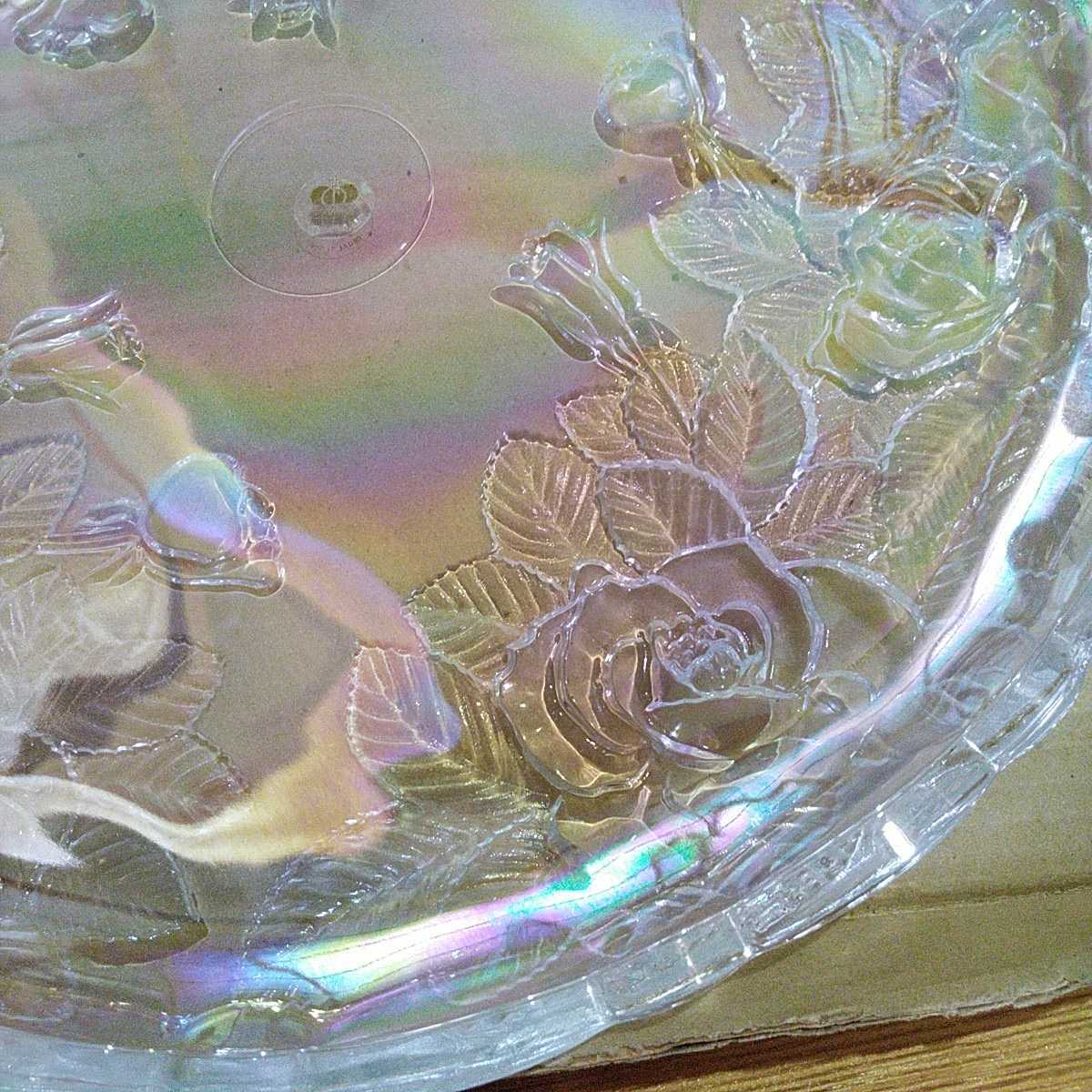 【未使用保管】レインボー リカルド RICCARDO ガラス 大皿 飾り皿 薔薇 日本製 送料無料の画像5