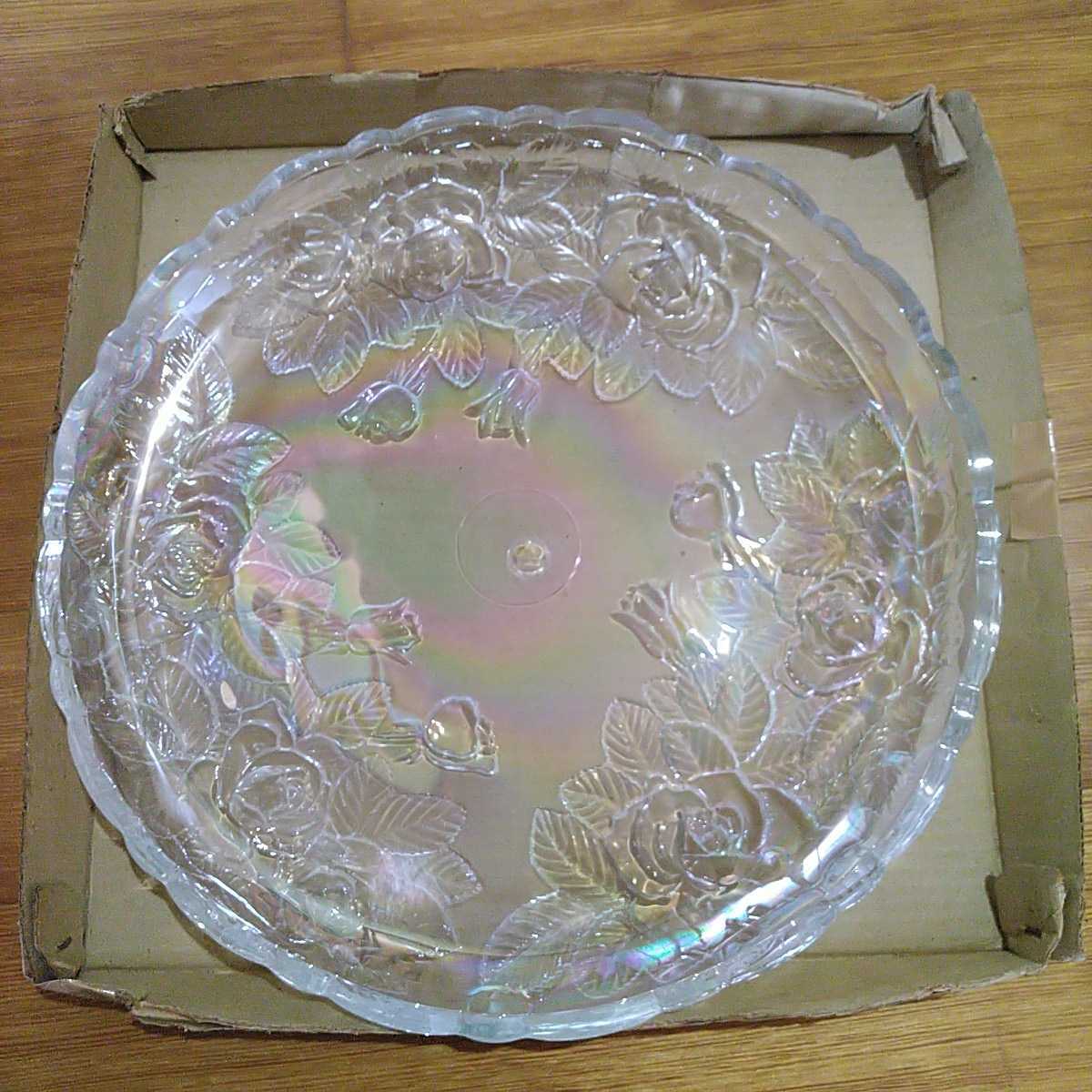 【未使用保管】レインボー リカルド RICCARDO ガラス 大皿 飾り皿 薔薇 日本製 送料無料の画像1