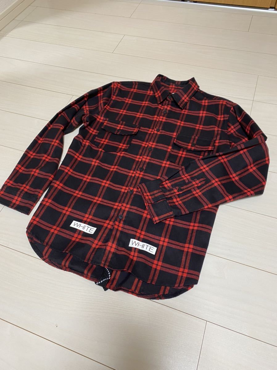 2014AW OFF-WHITE numbering check L/S shirt オフホワイト