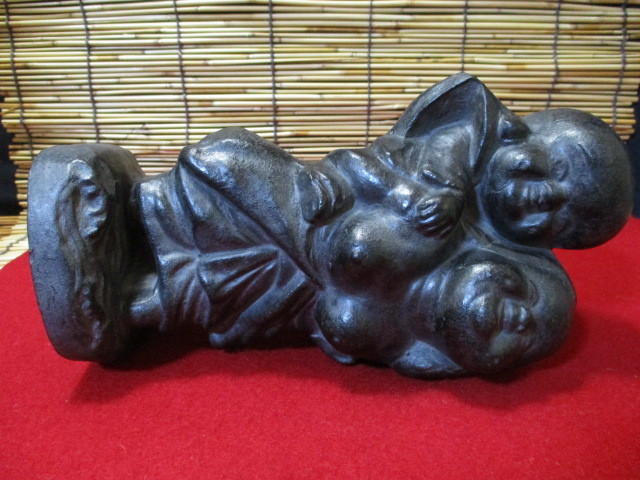 仁】大珍品 時代物 背負い福助 家紋入り 21.5cm 福助 福助置物 福助