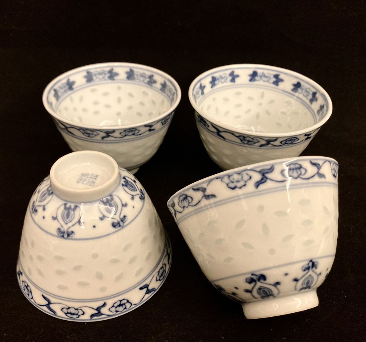 景徳鎮 蛍 青花蛍手茶碗 4客 蛍焼き 景徳鎮製 景徳鎮 蛍 青花蛍手茶碗 4客 蛍焼き 景徳鎮製