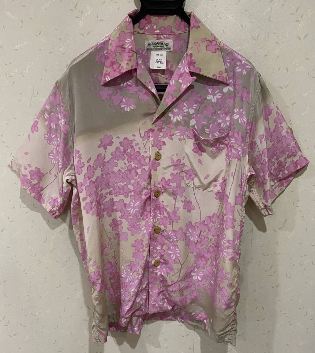 桜舞う季節 *マカナレイ シルク 和柄 桜 アロハシャツ トップス S