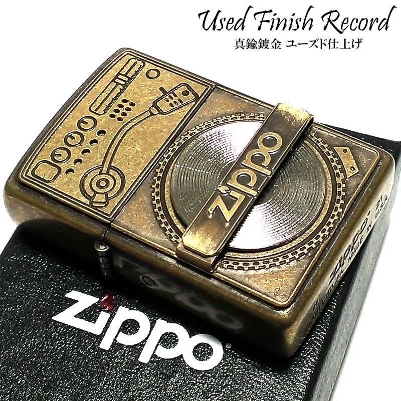 ZIPPO ライター ユーズドフィニッシュ レコード ジッポ 可動式 メタルプレート貼り 可愛い 彫刻 ブラス アンティークゴールド_画像2