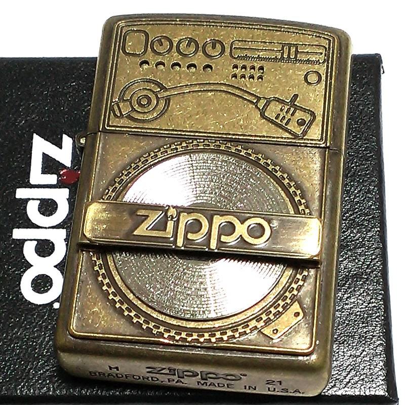 特価商品  ZIPPO ライター アンティークゴールド ブラス 彫刻 可愛い メタルプレート貼り 可動式 ジッポ レコード ユーズドフィニッシュ その他
