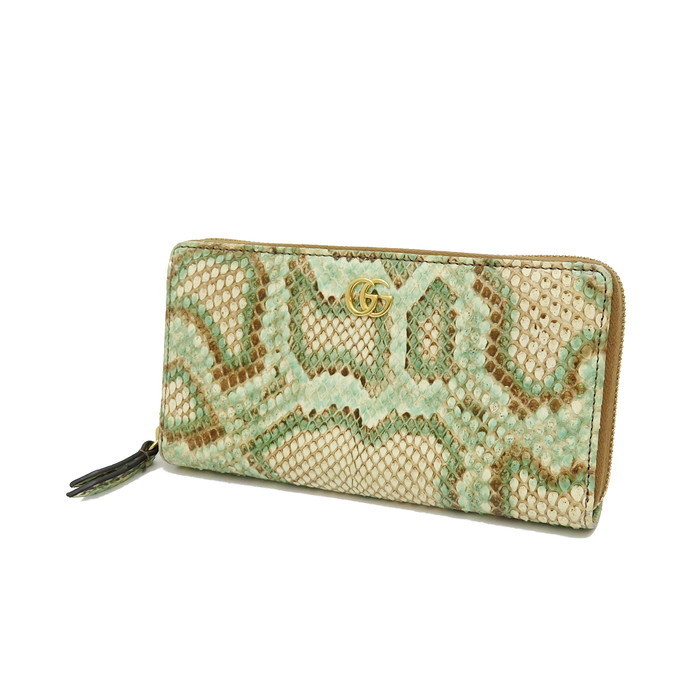 GUCCI/グッチ 456117 GGマーモント 長財布 パイソン/レザー グリーン