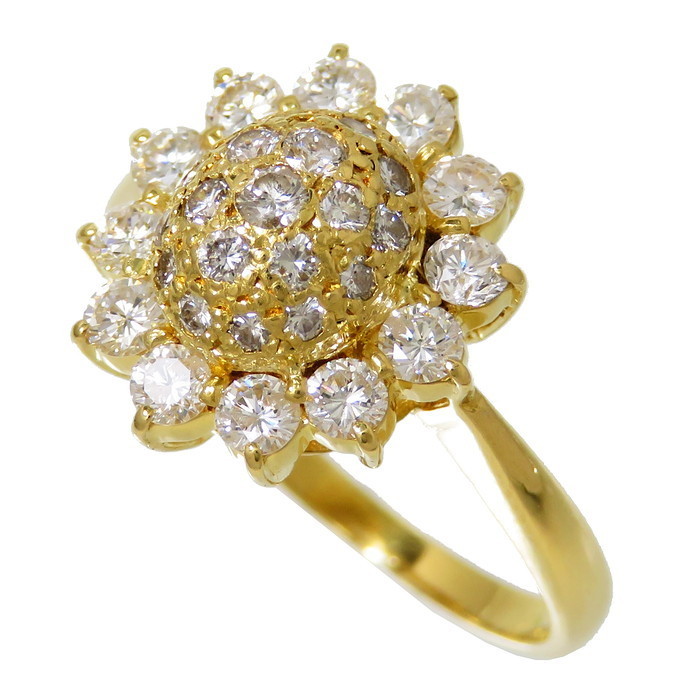 最終特価品 12号 フラワーモチーフ ダイヤモンド 計0.89ct リング ...