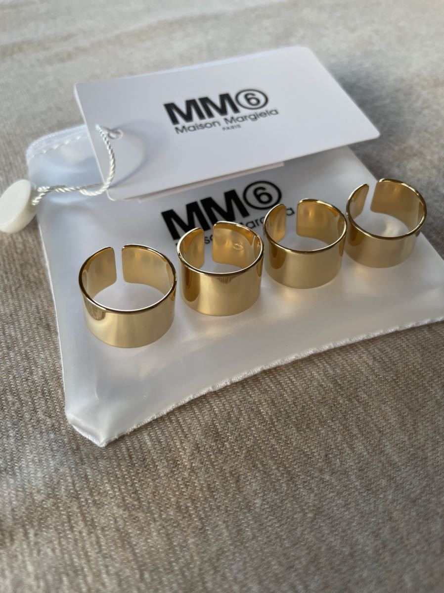 22SS新品4 メゾンマルジェラ MM6 4連リング 指輪 今期 size 4 Maison Margiela 6 マルタンレディース アクセサリー  リング ゴールド