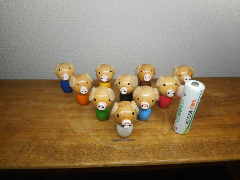 ブタちゃん　ボウリング　木製人形　昭和レトロ　ビンテージ　豚　ブタ　木製玩具_画像9
