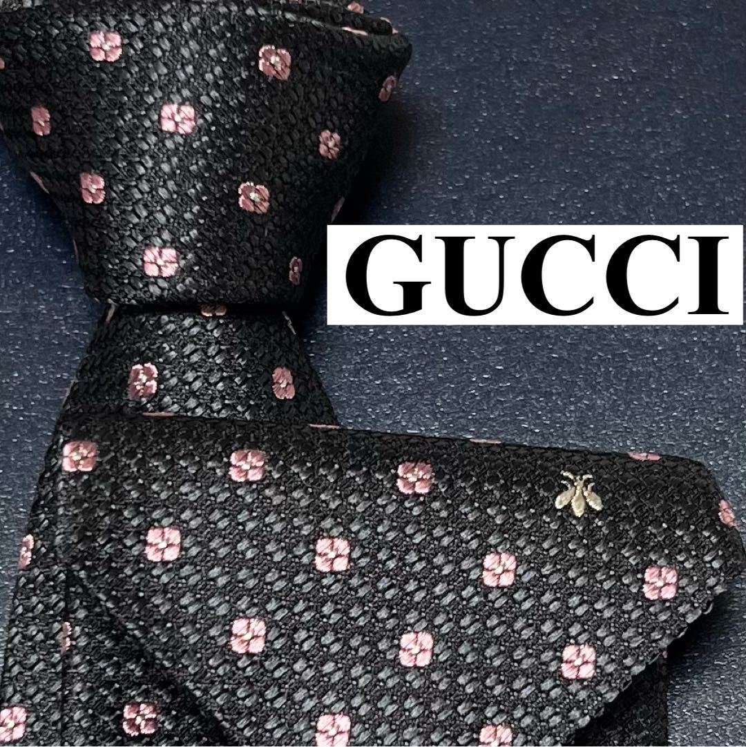 未使用 ネクタイ GUCCI グッチ 現行タグ GG柄 花柄 ワンポイント GG