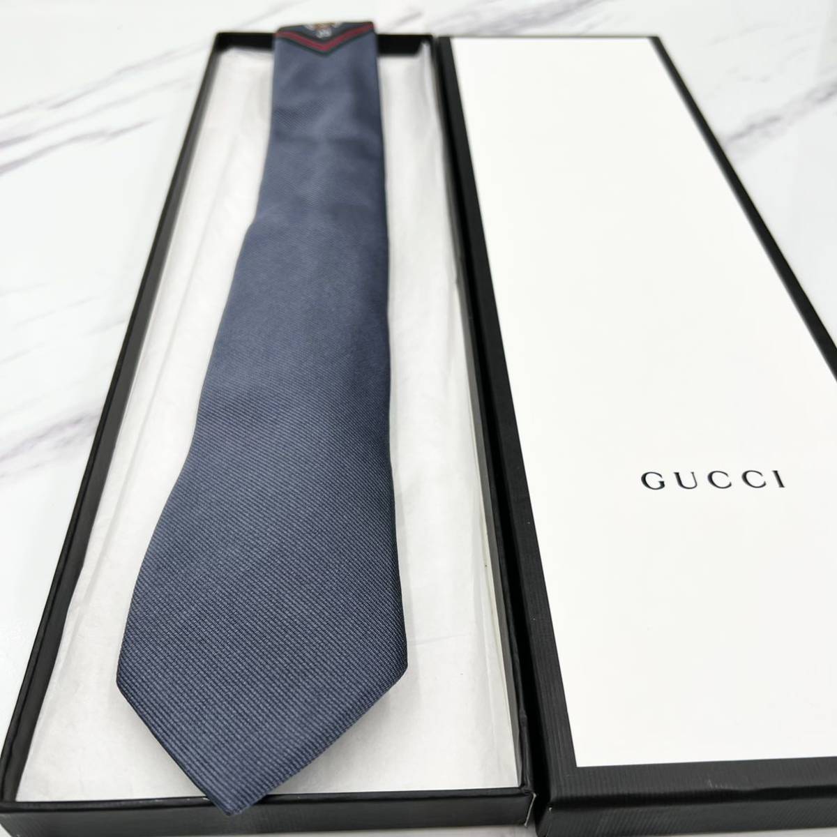 1円 美品 ネクタイ GUCCI グッチ 現行タグ シルク100% GG柄 蜂 bee