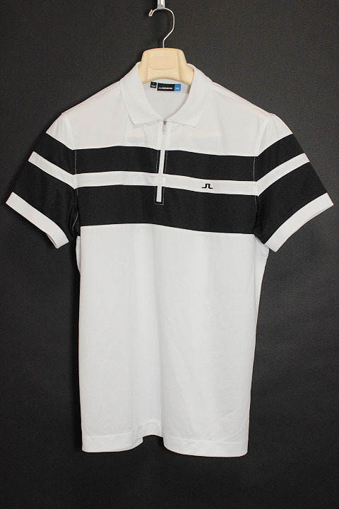 ジェイリンドバーグ SLIM FIT 半袖 ジップアップ ドライ ポロシャツ プルオーバーシャツ ホワイト Lサイズ メンズ  ゴルフ