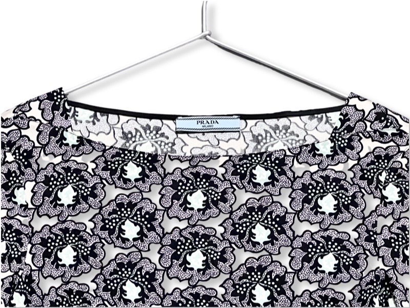 PRADA Prada silk 5 minute sleeve total pattern cut and sewn T-shirt pink purple size 40 lady's domestic regular goods 