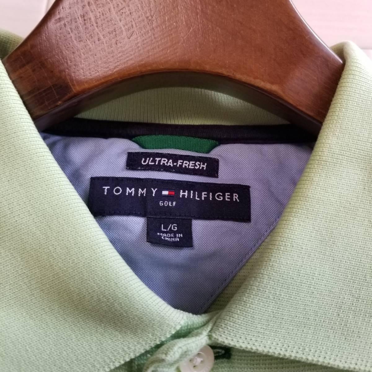 Tommy Hilfiger トミー ヒルフィガー トップス ポロシャツ ボーダー ボタン 半袖 メンズ グリーン サイズL JL187_画像6