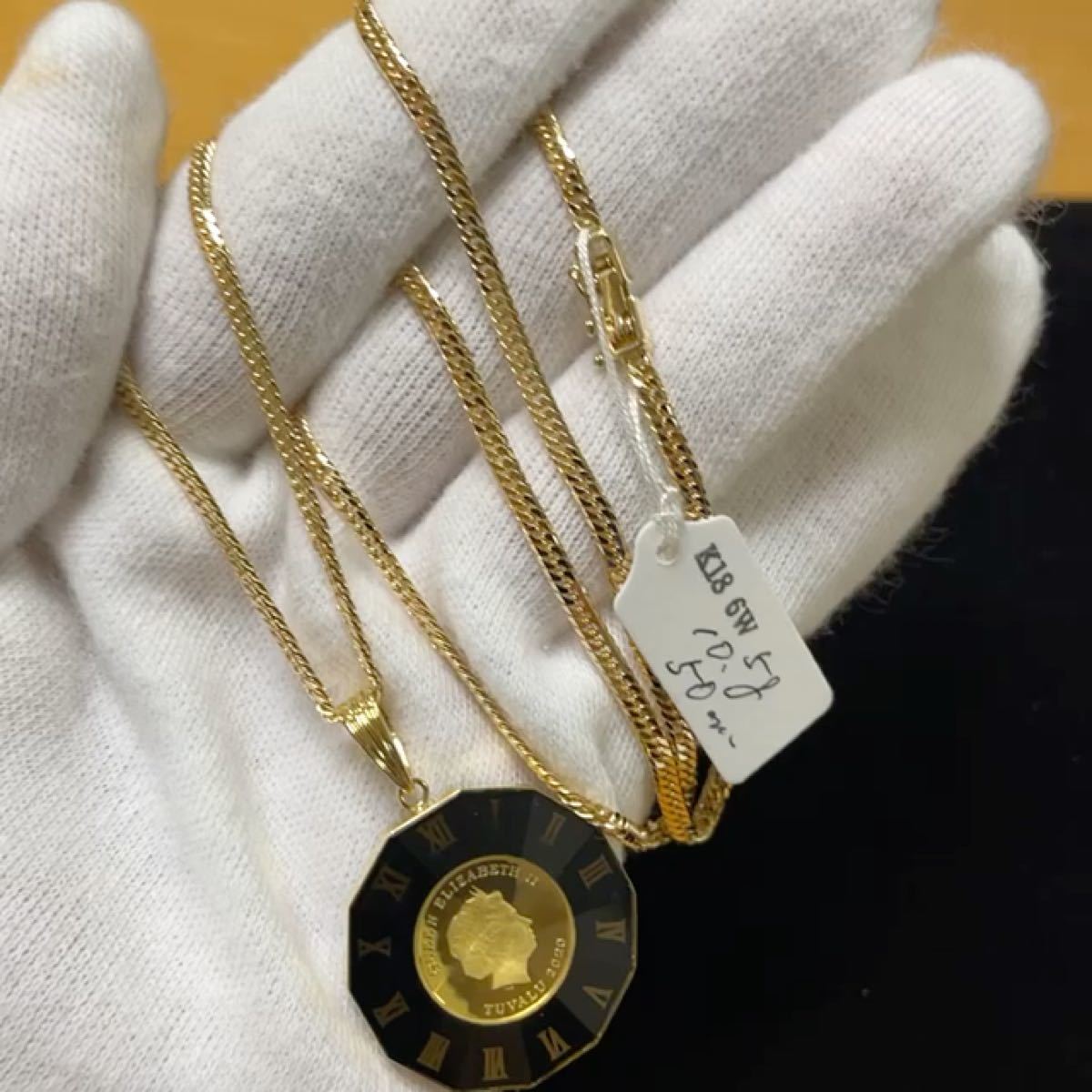 K1818金6面ダブル喜平チェーンネックレス18金24金コインペンダントトップセット 最安 18金 6面W喜平ネックレス&コインペンダント ネックレス