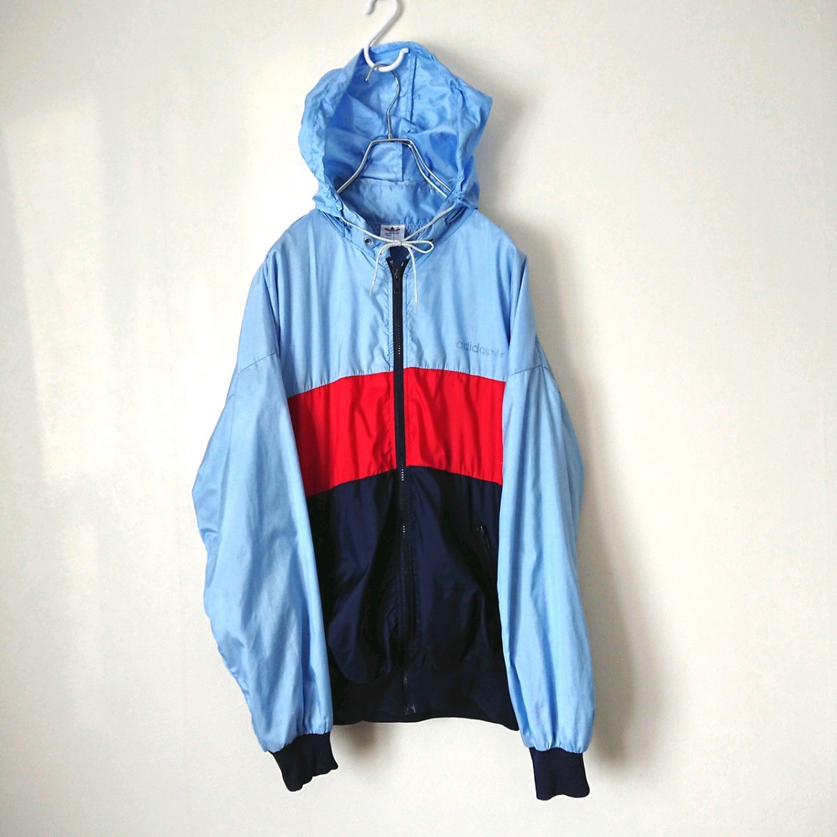 90s adidas アディダス VINTAGE ビンテージ ビッグサイズ ナイロンジャケット フーディー アウター Lサイズ